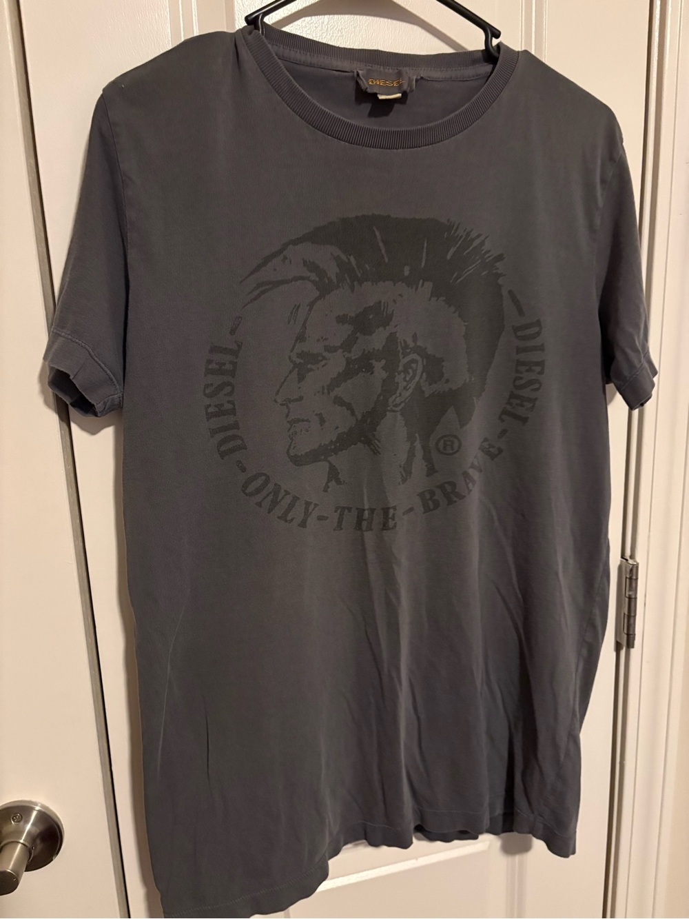 Vintage Diesel Men's Charcoal Crew Neck Logo Tee